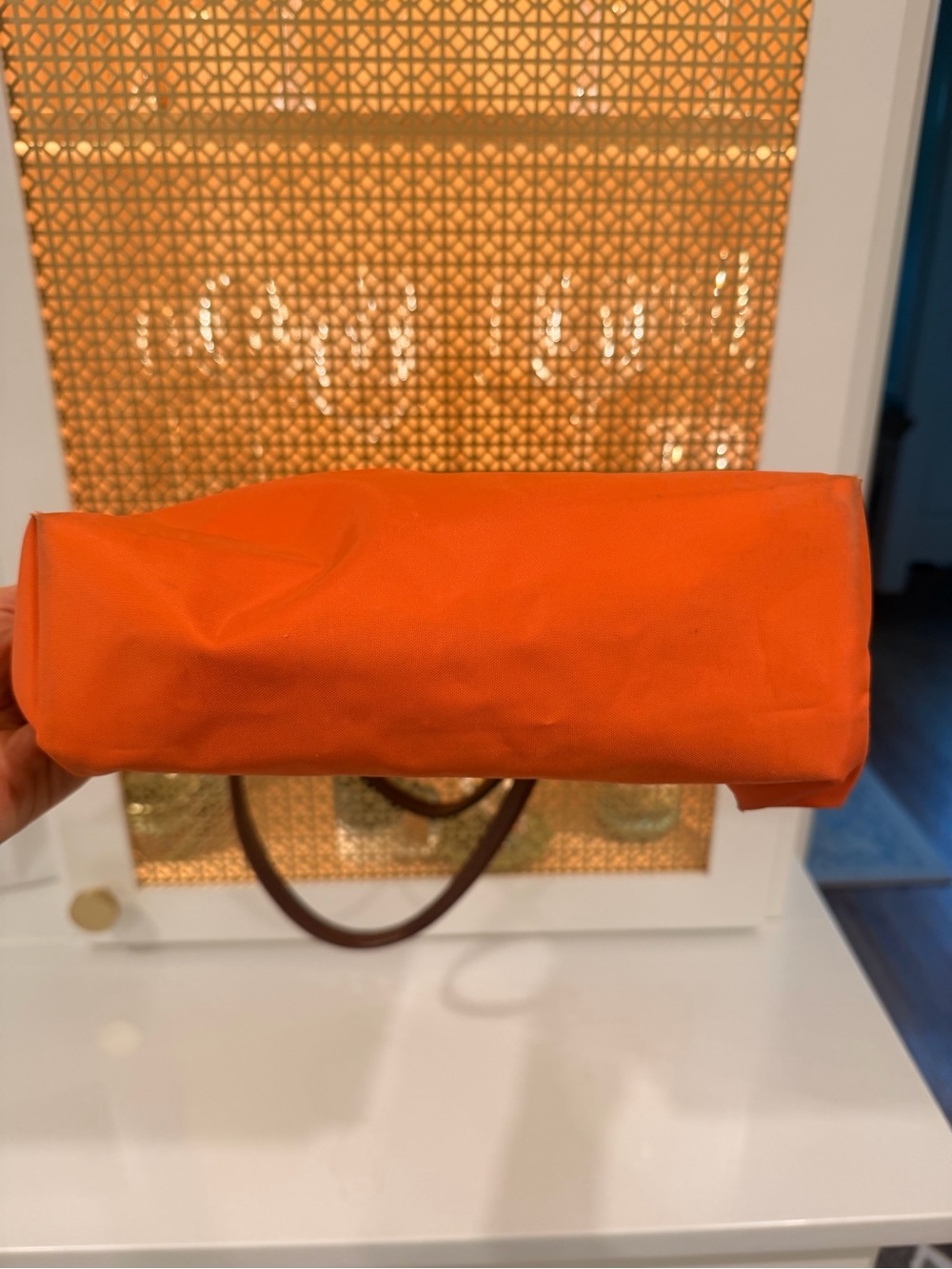Longchamp Orange Tote Bag with Brown Trim - Classic Women's Shoulder Bag - Picture 6 of 13